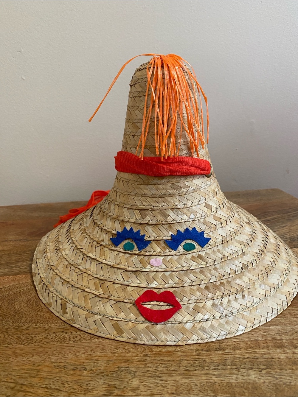 VTG Kitsch Straw Hat Ladies Face Palm Springs - Picture 2 of 9